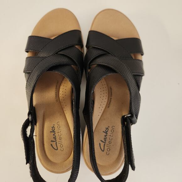 Clarks Jillian Spring Wedge Sandal, Black Leather, 7.5 Medium - Picture 9 of 11